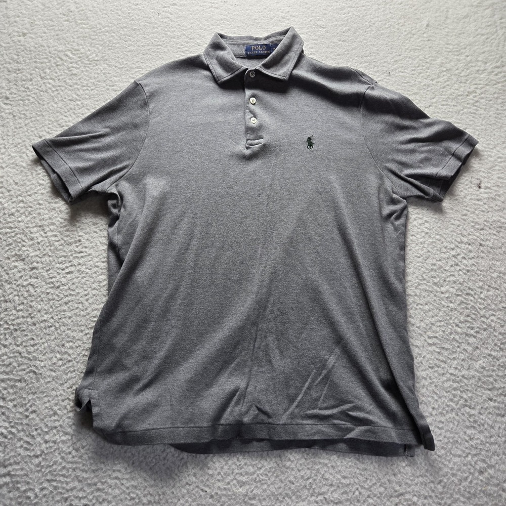 Polo Ralph Lauren Polo Shirt Mens M Gray Solid Short Sleeve Cotton Knit Top